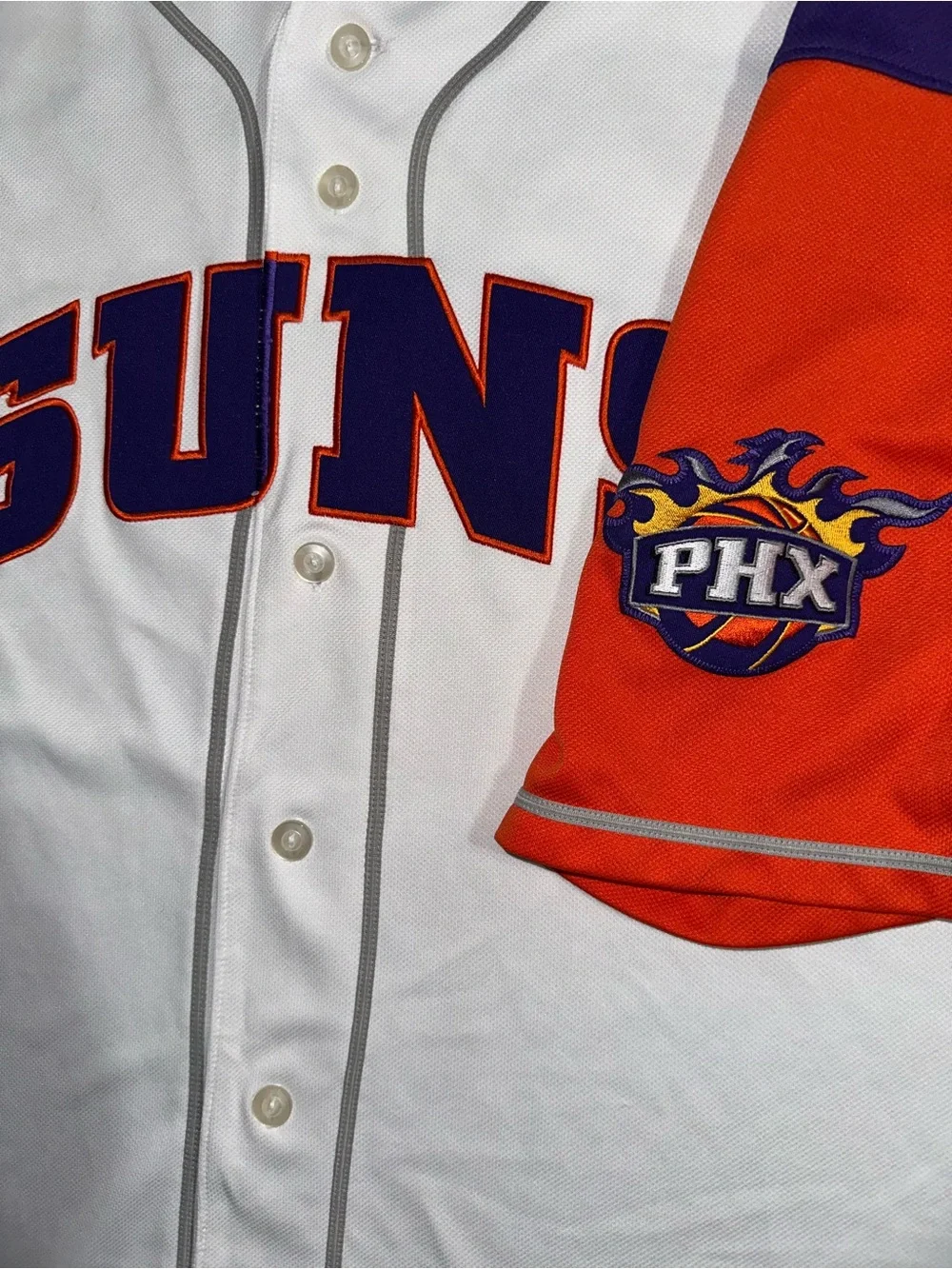 Vintage Phoenix Suns NBA Majestic baseball style jersey white mens XL
